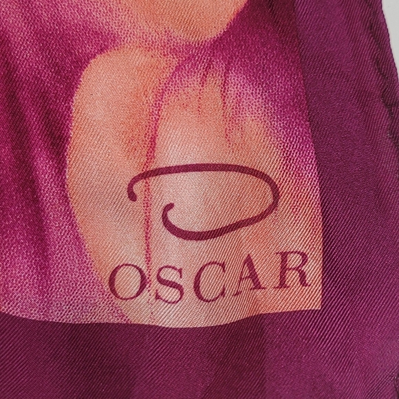 Oscar de la Renta Coral and Burgundy Floral Scarf - Picture 2 of 5